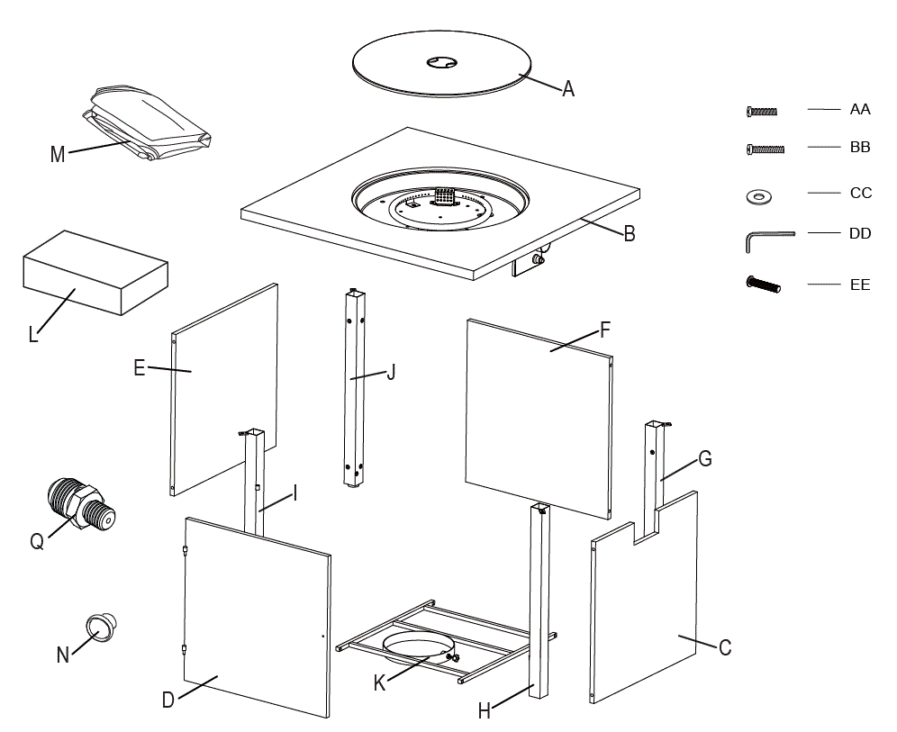 PHI VILLA E02GS010 32 Inch H Square Black Metal Base Propane Gas Fire Pit Table-2