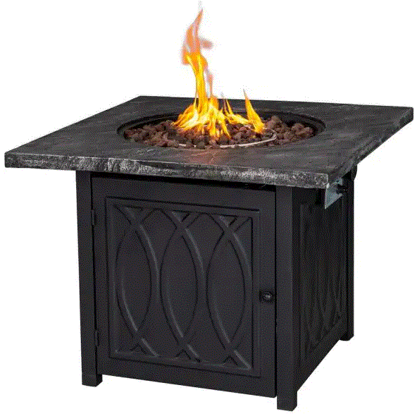 PHI VILLA E02GS010 32 Inch H Square Black Metal Base Propane Gas Fire Pit Table