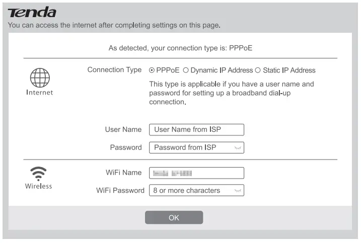 Set up the router for internet access