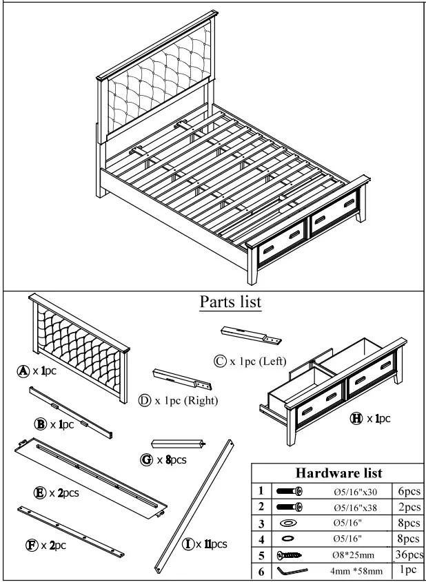Best Quality Furniture SAN EK4 Sandy 4 Piece Cappuccino Eastern King Platform Storage Bedroom Set - Fgure 1