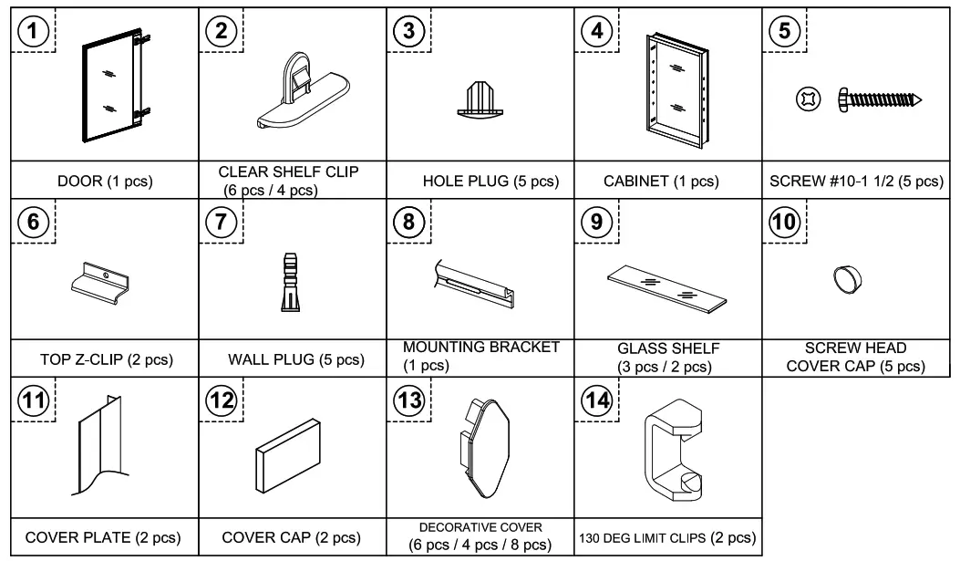 WELLFOR DK MCA2330 BL Medicine Cabinet - parts list