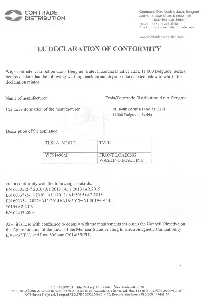 TESLA WF91490M Front Loading Washing Machines - sit