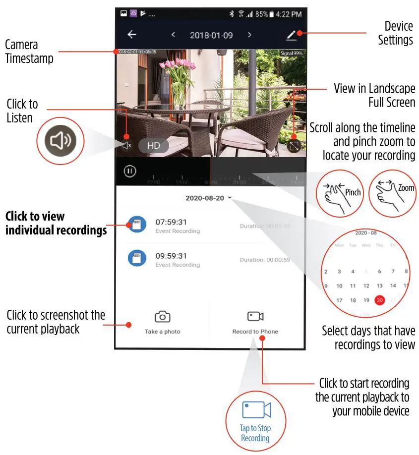 Energizer Smart WiFi Outdoor Camera EOX1-1002 User Guide - Playback Controls