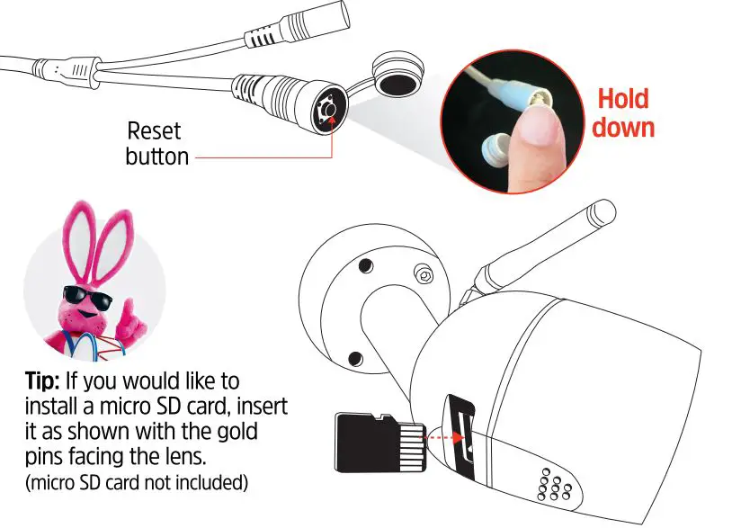Energizer Smart WiFi Outdoor Camera EOX1-1002 User Guide - Reset Button & SD Card