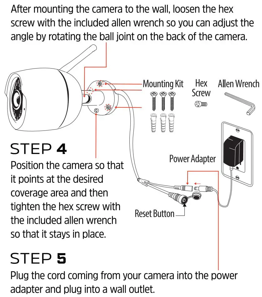 Energizer Smart WiFi Outdoor Camera EOX1-1002 User Guide - Use the included mounting kit to attach the base of the camera to the wall