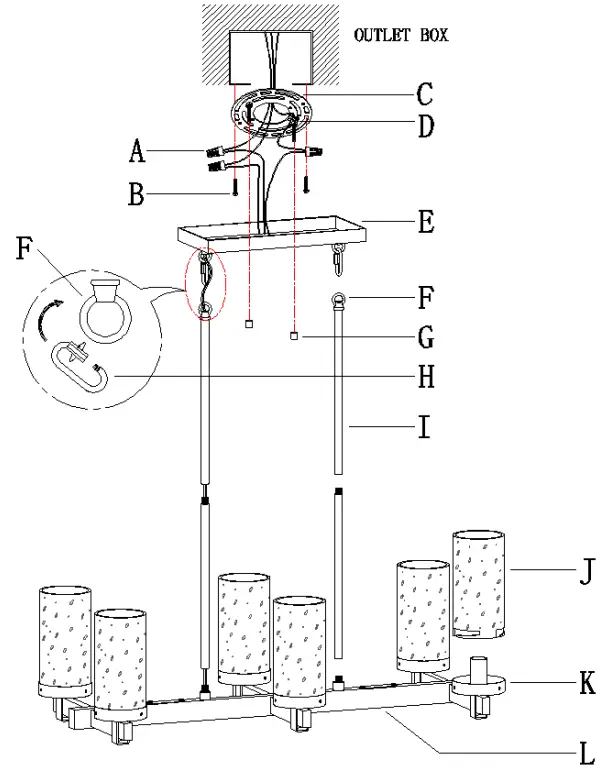 ZEVNI A04761C6 Rudolf 6 Light Gold-Black Modern Contemporary Chandelier - fig 1