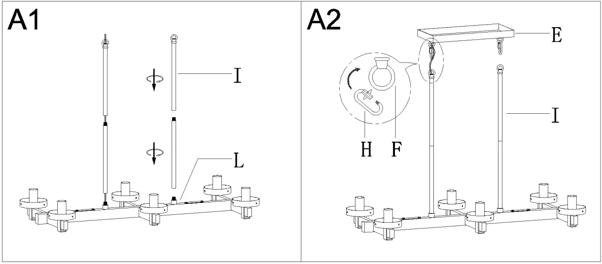 ZEVNI A04761C6 Rudolf 6 Light Gold-Black Modern Contemporary Chandelier - fig 2