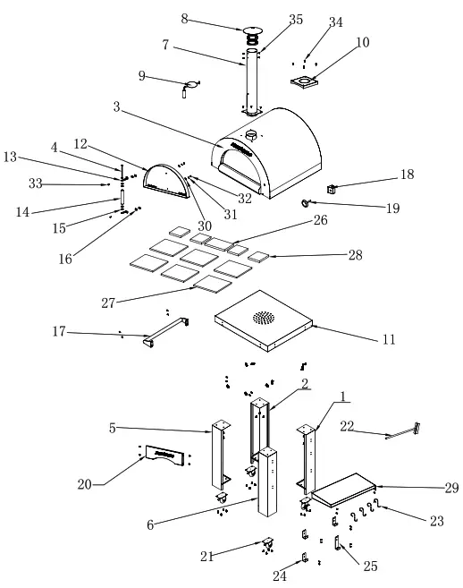 PINNACOLO PPO-1-02 Premio Wood Fired Outdoor Pizza Oven - EXPLOSIVE VIEW