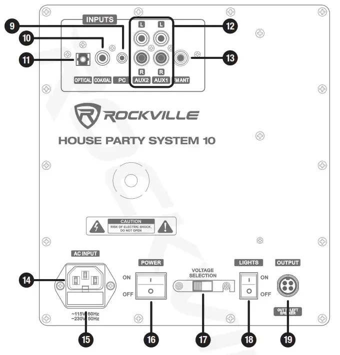 ROCKVILLE House Party System 10 Inch 1000w Bluetooth LED Booming Bass - Functions 2