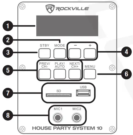 ROCKVILLE House Party System 10 Inch 1000w Bluetooth LED Booming Bass - Functions