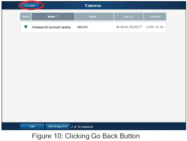 Clicking Go Back Button
