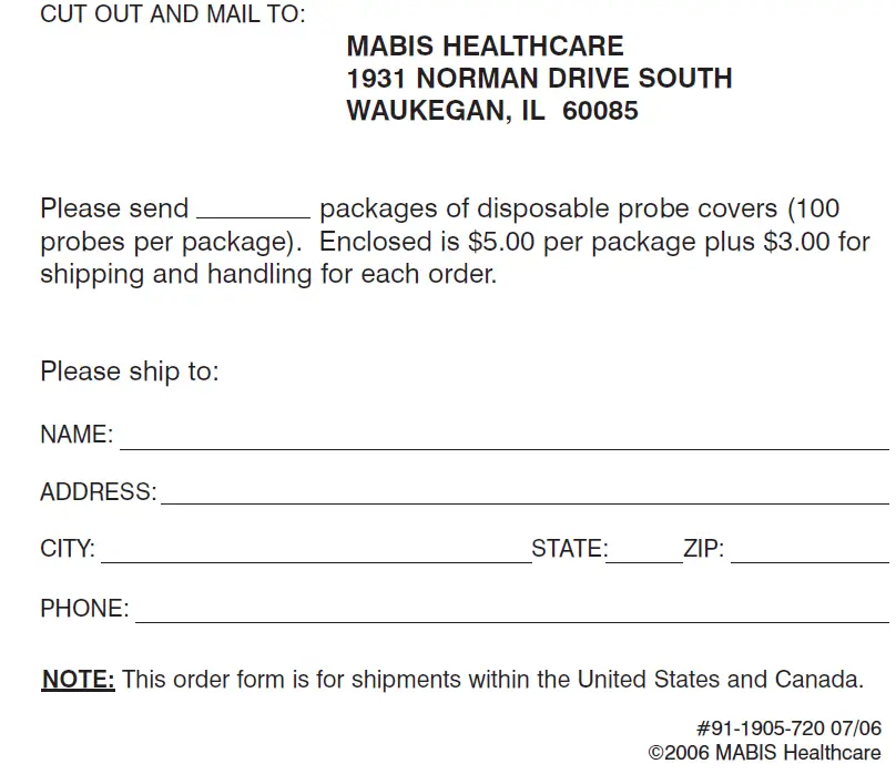 PROBE COVER ORDER FORM