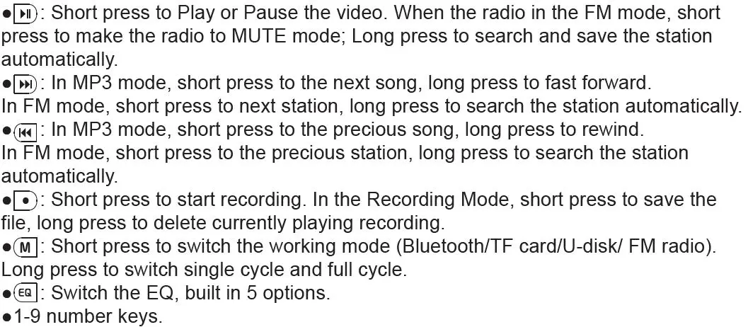Operation Instruction of Each Button