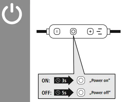 hama 00184118 Freedom Athletics Bluetooth Earphones Instruction Manual - Power button