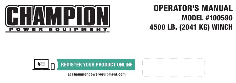 CHAMPOIN POWER EQUIPEMNT 4500 lb. (2041 kg) Winch Instruction Manual