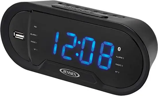 JENSEN JCR-298 Bluetooth Digital AM/FM Dual Alarm Clock Radio with USB Charging Port