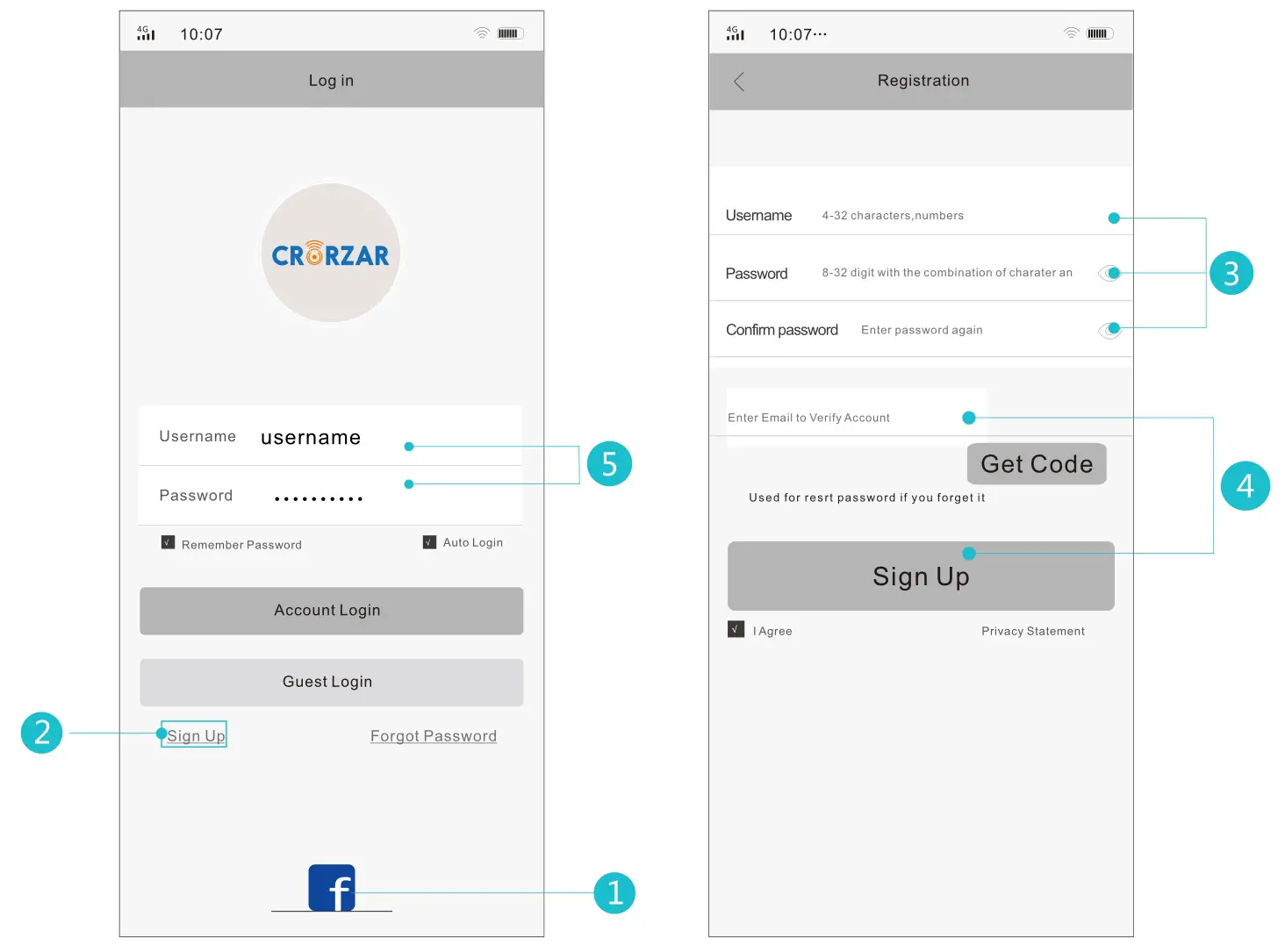 CRORZAR CZ-BP-CAM1 Wi-Fi Battery Camera - Then log in using the username and password you just registered