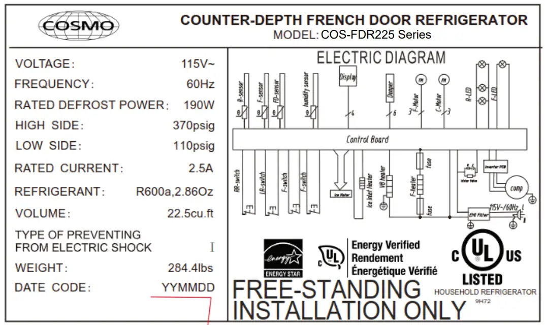 COSMO COS-FDR225RHSS-G 4 Door French Door Counter Depth Refrigerator - fig36