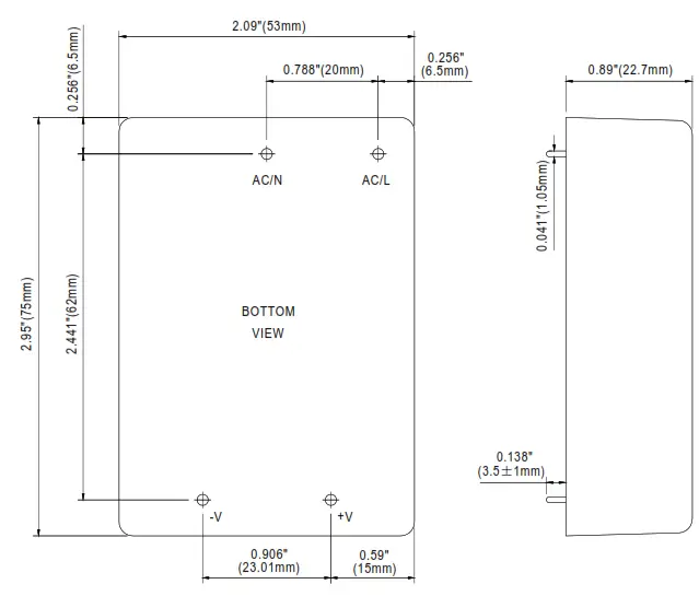 MEAN WELL PM-15 Series 15W Single Output Medical Grade Switching Power Supply - Mechanical Specification