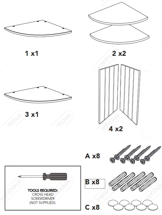 VonHaus 3009003 Colonial 3 Shelf Corner Unit - COMPONENTS