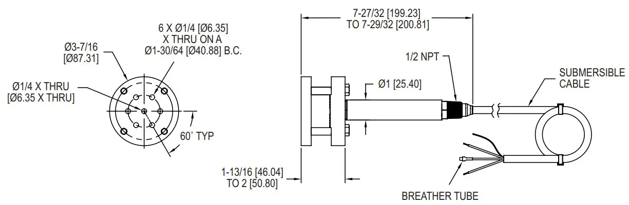 Mercoid Bulletin L 23 Series PBLTX Submersible Level Transducer - Figure 1