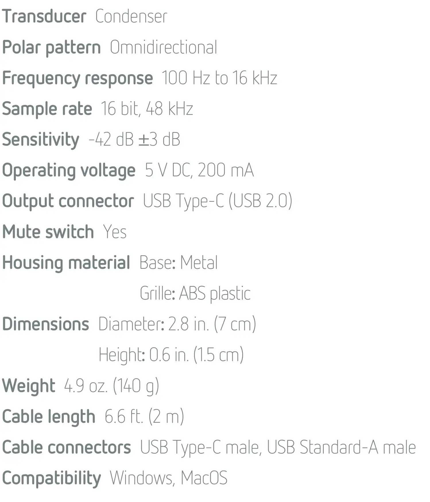 POLSEN US-OB-33 Omnidirectetional USB Boundry Microphone - SPECIFICATIONS