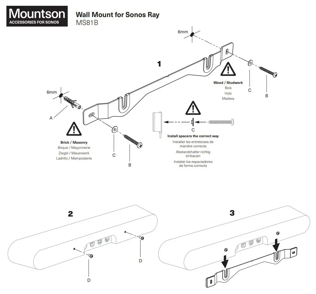SONOS MS81B Ray Wall Mount Instruction Manual