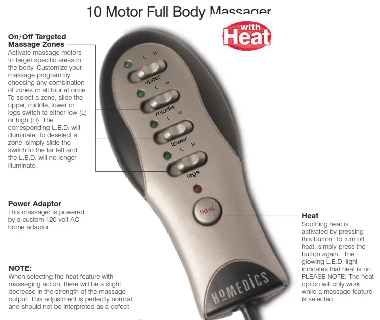 Homedics MMP-200TLA 10 Motor Full Body Massager with Heat Instruction - Motor Full Body Massager