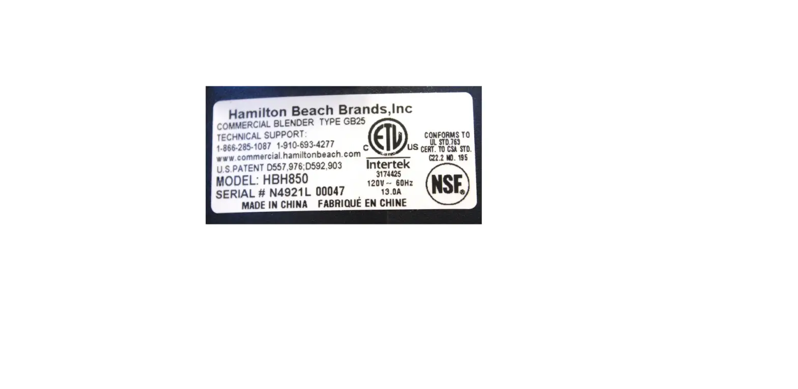 Hamilton Beach Warranty Information