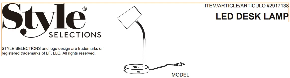 Style 2917138 LED Desk Lamp Instructions