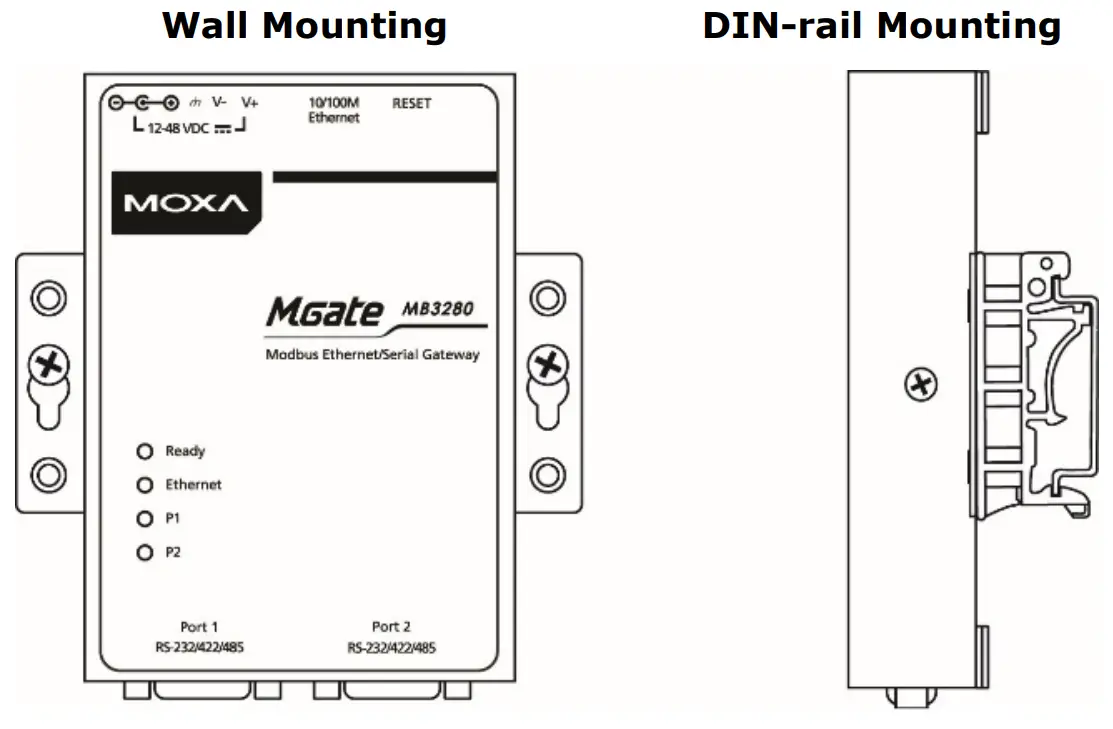 MOXA MGate MB3280 Series 1 2-and 4-Port Standard Serial to Ethernet Modbus Gateways - Mounting
