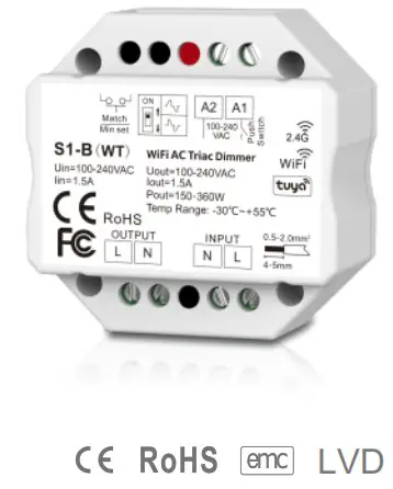 RoHS S1-BWT WiFi &amp RF AC Triac Dimmer - Cover