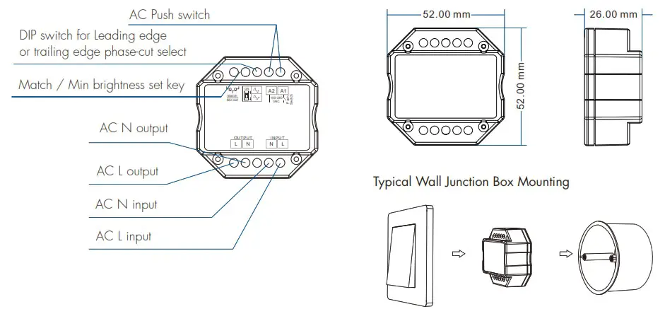 RoHS S1-BWT WiFi &amp RF AC Triac Dimmer - Mechanical Structures and Installations