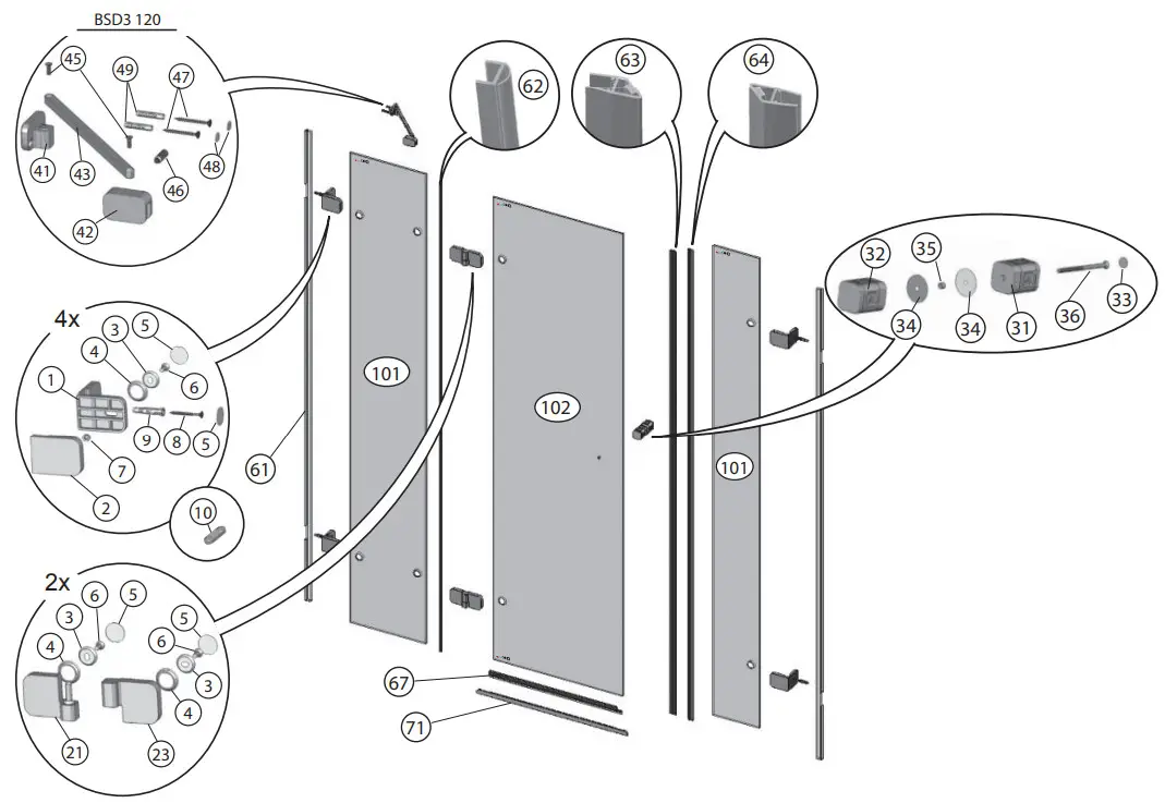 RAVAK BSD3 RILLIANT Shower Door - Figure 1