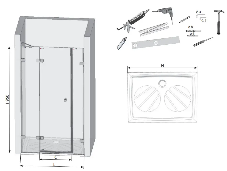 RAVAK BSD3 RILLIANT Shower Door - Figure 2