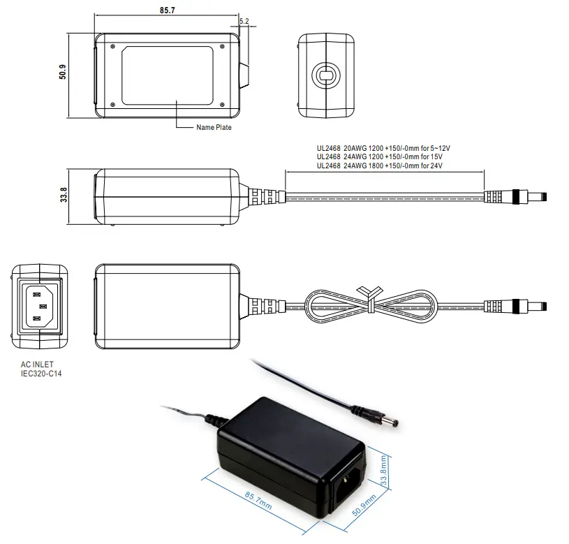 MEAN WELL SGAS15A Series 15W AC-DC High Reliable Extreme Small Desktop Industrial Adaptor - Fig 2