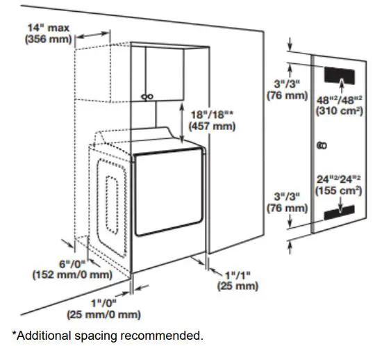 Whirlpool Electric Dryer Owner’s Manual - Recommended installation clearances