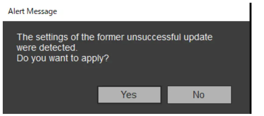 When a message is displayed after an unsuccessful update