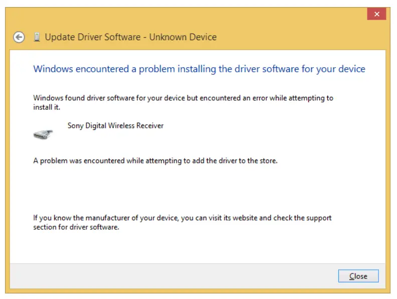 If a problem occurs while installing a USB driver