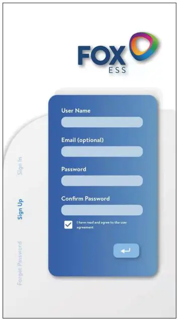 FOX-ESS GPRS GPRS0113 User Guide - Please click 'Sign Up', enter end user's information to complete the end user account registration