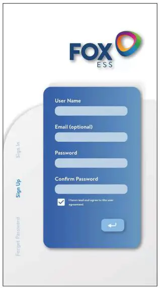 FOX-ESS GPRS GPRS0113 User Guide - Please click 'Sign Up', enter installer's information to complete the installer account registration