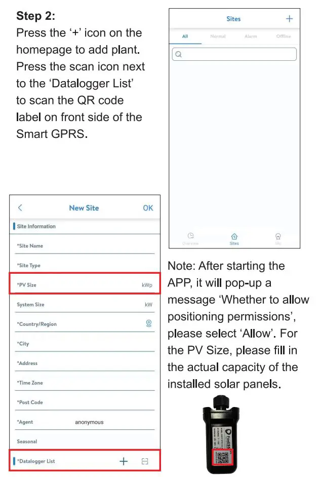 FOX-ESS GPRS GPRS0113 User Guide - Press the '+' icon on the homepage to add plant