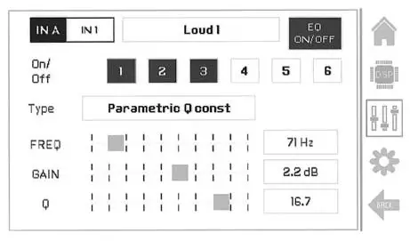 RAM Audio Pi Series Professional Power Amplifiers- EQ Screen