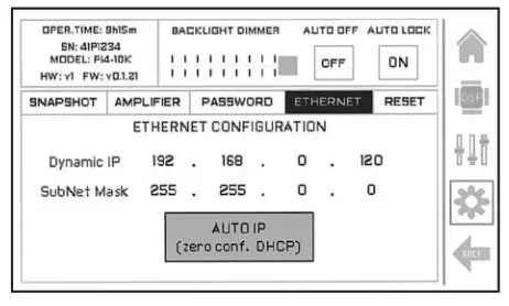 RAM Audio Pi Series Professional Power Amplifiers- ETHERNET Tab