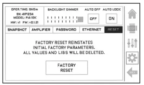 RAM Audio Pi Series Professional Power Amplifiers- RESET Tab