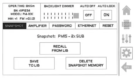 RAM Audio Pi Series Professional Power Amplifiers- SNAPSHOT Tab