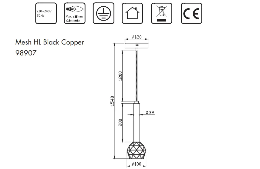 Qazqa Mesh HL Black Copper