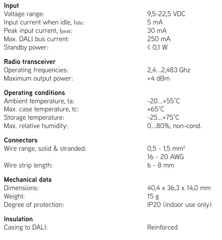 CASAMBI CBU-DCS Bluetooth Controllable DALI Controller Installation Guide - Technical data
