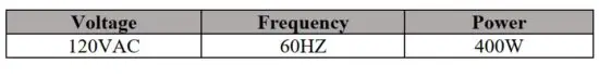 FIG 2 ELECTRICAL SPECIFICATIONS