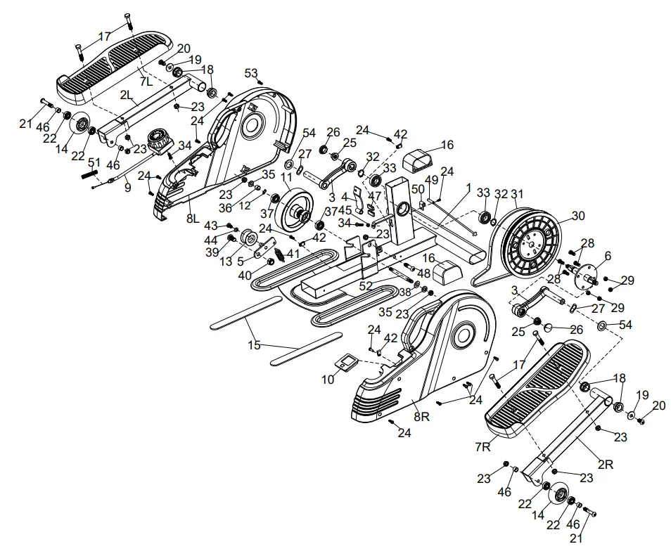 Sunny P2030 Pink Under Desk Exercise Elliptical Machine - EXPLODED DIAGRAM